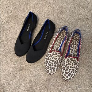 Rothy's Black Knit Flats + Leopard-Print Loafers Duo
